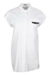 Brunello Cucinelli Sleeveless Shirt In Stretch Cotton With Front Pockets Embellished With Shiny Jewels In White