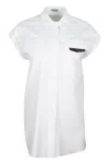 Brunello Cucinelli Sleeveless Shirt In Stretch Cotton With Front Pockets Embellished With Shiny Jewels In White