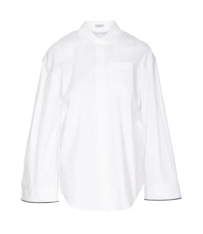 Brunello Cucinelli Monili-cuff Bell-sleeve Cotton Poplin Shirt In White