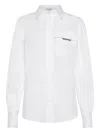Brunello Cucinelli Classic White Shirt With Pointed Collar And Modern Mesh Detail In White
