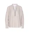 Brunello Cucinelli Long Sleeve V-neck Mandarin Collar Top In White