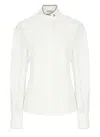 Brunello Cucinelli Stretch Cotton Poplin Shirt With Shiny Collar Detail In White