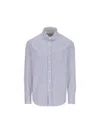 Brunello Cucinelli Striped Cotton Shirt With Button-down Collar In White