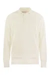 Brunello Cucinelli Cotton Rib Knit Polo Shirt With Long Raglan Sleeve In White