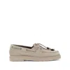 Brunello Cucinelli Taupe Grey Boat Moccasins With Monili Chain In Neutral