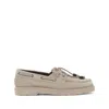Brunello Cucinelli Taupe Grey Boat Moccasins With Monili Chain In Neutral