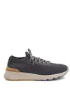 Brunello Cucinelli Knitted Leather-trimmed Sneakers In Black