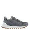Brunello Cucinelli Grey Low Top Sneakers With Monil Detail On The Side And Embossed Logo Lettering On The Rear In Fabri In Gray