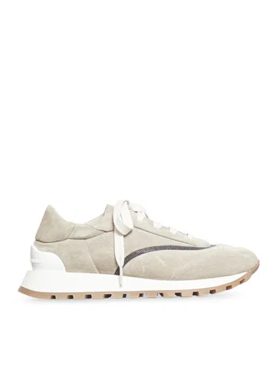 Brunello Cucinelli Wool Sneakers With Precious Stripe Design In Multi