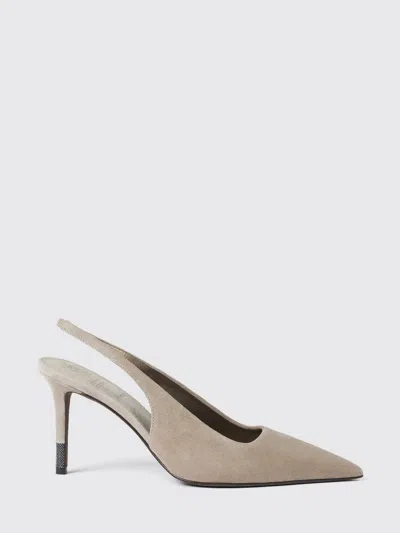 Brunello Cucinelli 80mm Monili Suede Slingback Pumps In Brown