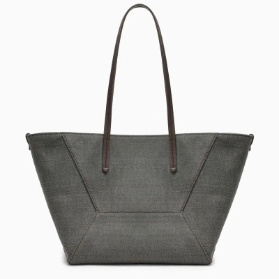 Brunello Cucinelli Grey Shopper Bag In Cotton And Linen Women
