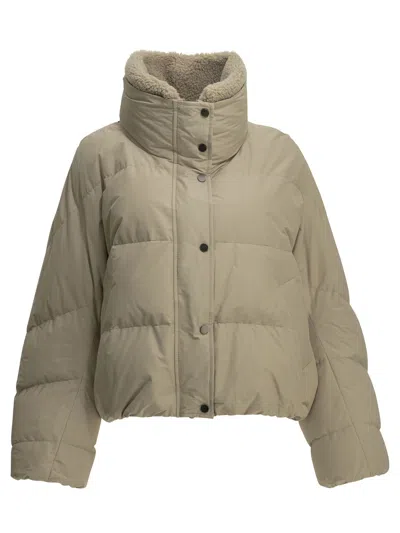 Brunello Cucinelli Short Down Jacket In Techno Cotton Taffeta In Neutral