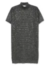 Brunello Cucinelli Short Dress In Wool And Cashmere Blend Grey With Sequin Details