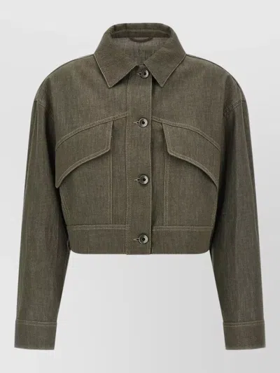 Brunello Cucinelli Short Jacket Buttoned Cuffs Flap Pockets In Green