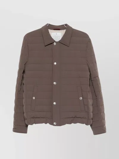 Brunello Cucinelli Short Quilted Down Jacket With Side Pockets In Brown