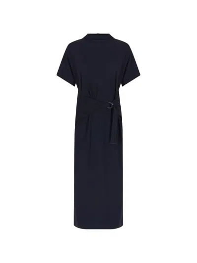 Brunello Cucinelli Short-sleeve Belted Midi Dress In Blue