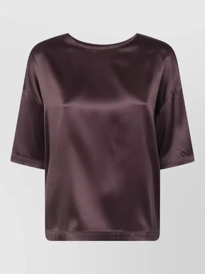 Brunello Cucinelli Short Sleeve Blouse Round Neck Satin In Brown