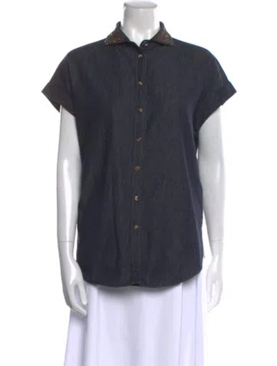 Pre-owned Brunello Cucinelli Short Sleeve Button-up Top In Blue