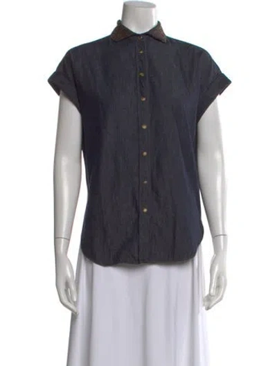 Pre-owned Brunello Cucinelli Short Sleeve Button-up Top In Blue