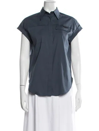 Pre-owned Brunello Cucinelli Short Sleeve Button-up Top In Blue