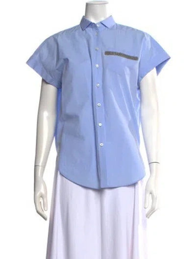 Pre-owned Brunello Cucinelli Short Sleeve Button-up Top In Blue