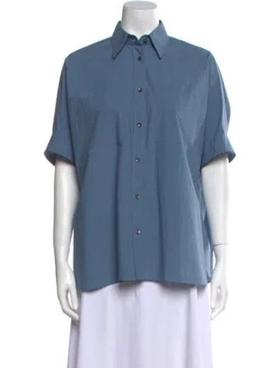 Pre-owned Brunello Cucinelli Short Sleeve Button-up Top W/ Tags In Blue