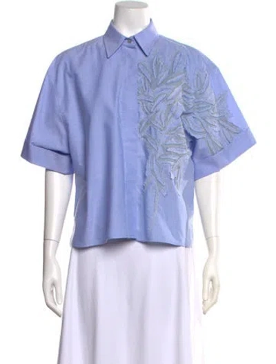 Pre-owned Brunello Cucinelli Short Sleeve Button-up Top W/ Tags In Blue