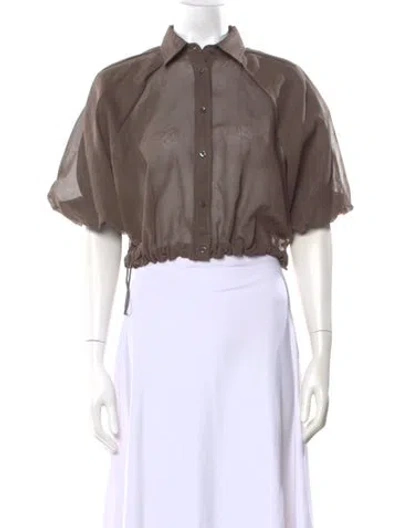 Pre-owned Brunello Cucinelli Short Sleeve Button-up Top W/ Tags In Brown