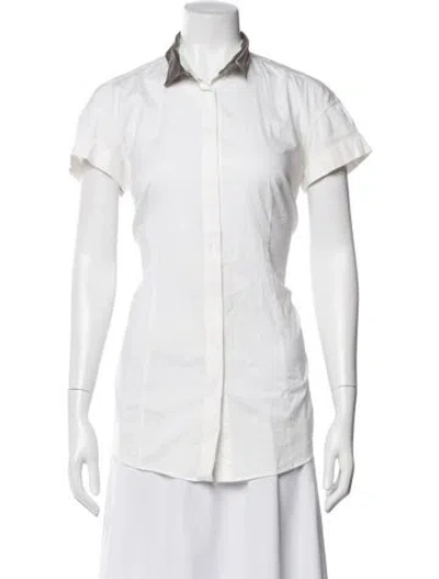 Pre-owned Brunello Cucinelli Short Sleeve Button-up Top In White