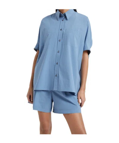 Brunello Cucinelli Short-sleeve Cotton Shirt In Blue