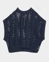 Brunello Cucinelli Short-sleeve Cotton Springtime Net Knit Sweater In C7186 Blu Freddo