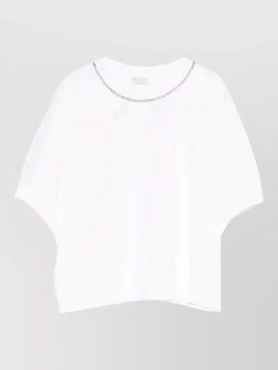 Brunello Cucinelli Short Sleeve Crew Neck Contrast Stitching Knit In White