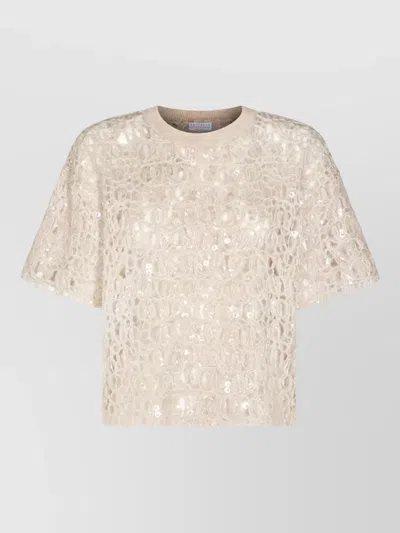 Brunello Cucinelli Short Sleeve Crew Neck Knitwear With Sequins In Multi