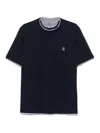Brunello Cucinelli Short-sleeved Crew Neck T-shirt With Subtle Logo Embroidery In Blue