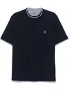 Brunello Cucinelli Short-sleeved Crew Neck T-shirt With Subtle Logo Embroidery In Blue
