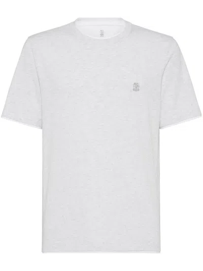 BRUNELLO CUCINELLI COTTON JERSEY CREW-NECK T-SHIRT WITH LOGO AND FAUX-