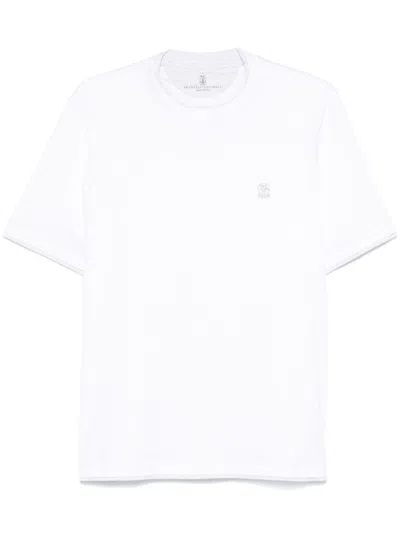 BRUNELLO CUCINELLI COTTON JERSEY CREW-NECK T-SHIRT WITH LOGO AND FAUX-