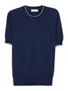 Brunello Cucinelli Men Cotton Lightweight Knit T-shirt With Contrast Details In White