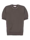 Brunello Cucinelli Men Cotton Lightweight Knit T-shirt With Contrast Details In White