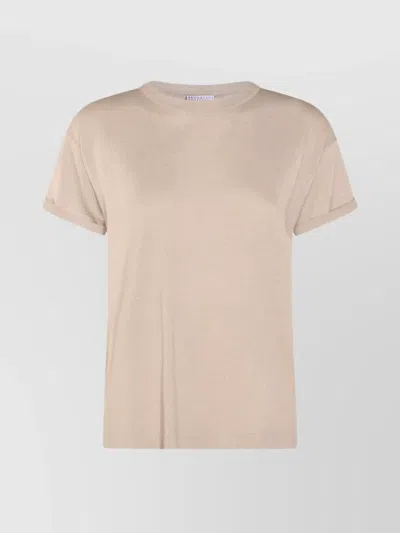 Brunello Cucinelli Short Sleeve Crewneck Knitwear With Sparkling Finish In Pink