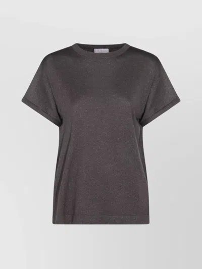 Brunello Cucinelli Short Sleeve Crewneck Sparkling Finish In Blue