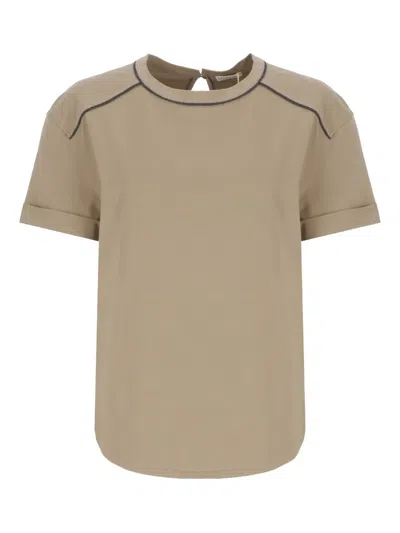 Brunello Cucinelli Short-sleeve Crewneck Top In Brown