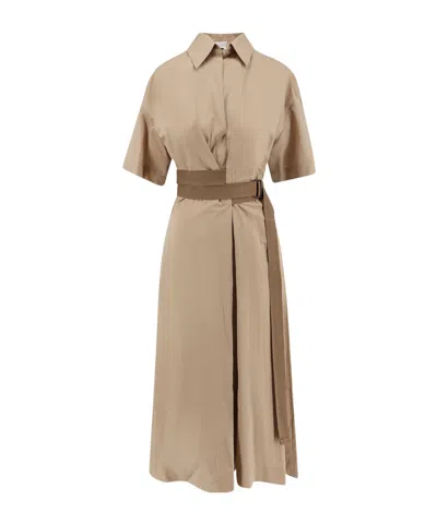 Brunello Cucinelli Short Sleeve Dress In Nude