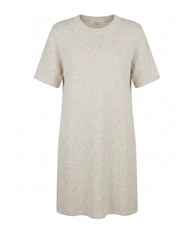 Brunello Cucinelli Short Sleeve Dress In White