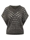 Brunello Cucinelli Short-sleeve Embellished Top In Gray