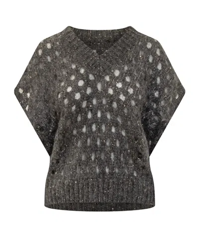 Brunello Cucinelli Short-sleeve Embellished Top In Multi
