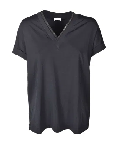 Brunello Cucinelli Short-sleeve Fitted Blouse In Black