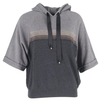 Brunello Cucinelli Short Sleeve Hoodie In Grey Cashmere In Gray