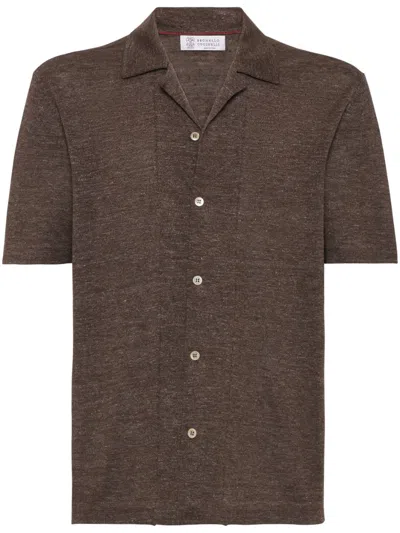 Brunello Cucinelli Short-sleeve Knitted Shirt In Brown