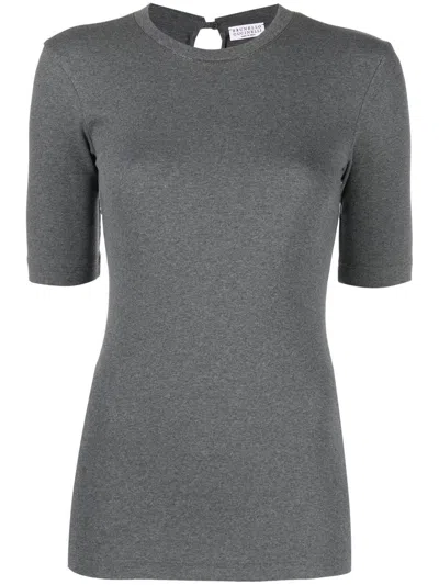 Brunello Cucinelli Short-sleeve Knitted Top In Gray